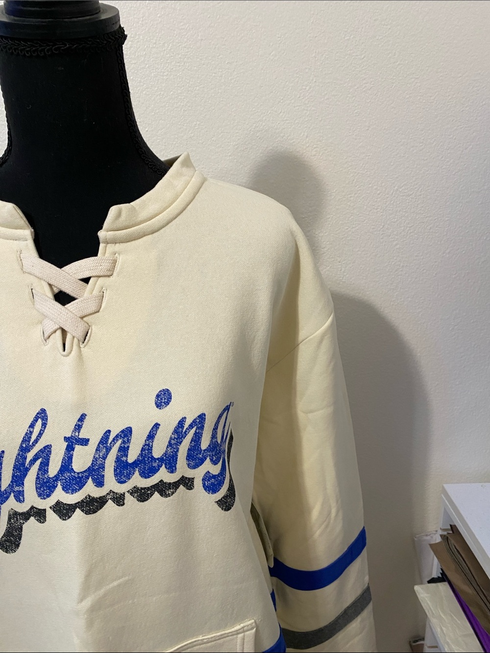 NHL Cream Lace-Up Pullover with Blue & Gray Script